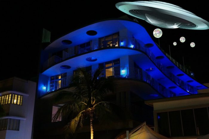 A depiction of a UFO over a family home in Florida