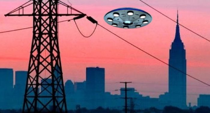 A superimposed UFO over a picture of power lines