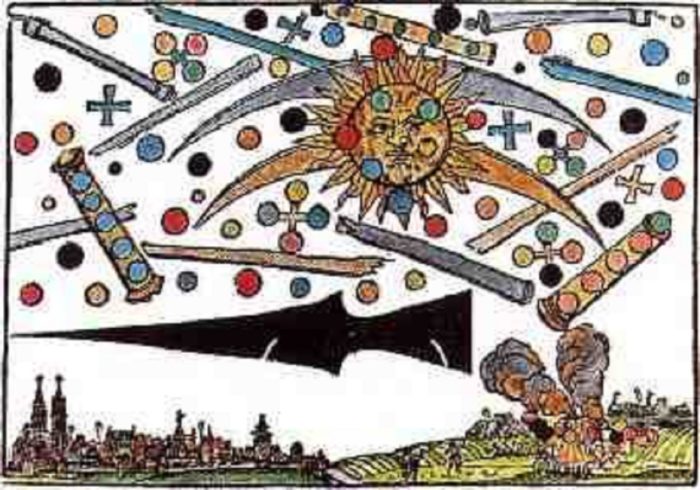 A depiction of the strange objects over Nuremberg in 1561