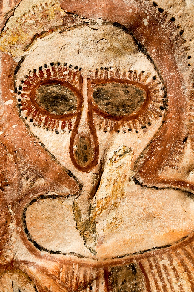 A close-up of the strange beings painted onto the cave walls