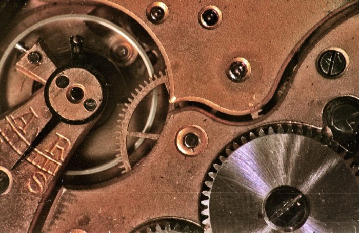 A close-up of cogs