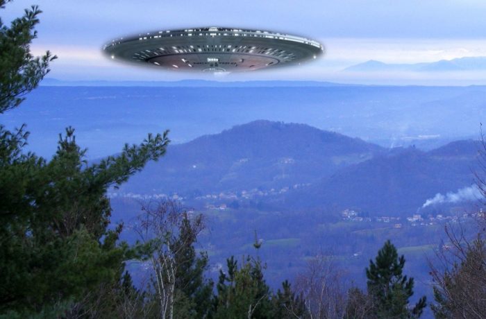 A UFO superimposed onto a picture of Mount Musine