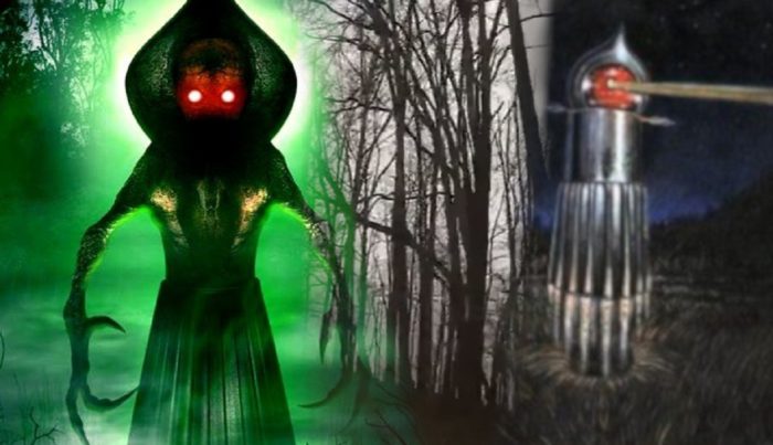 A blended picture of two depictions of the Flatwoods Monster