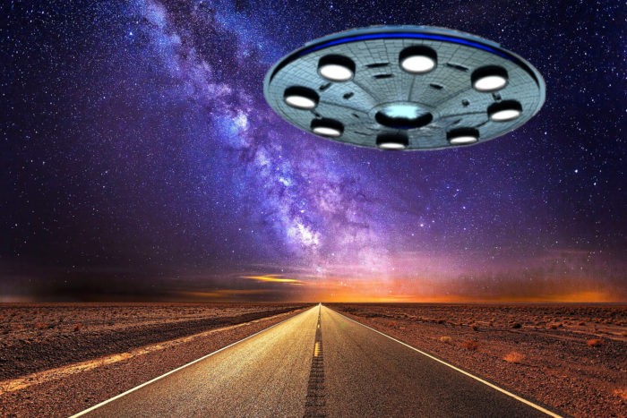 A superimposed UFO on a highway