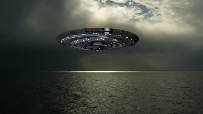 Flying disc over the ocean (artist's impression)