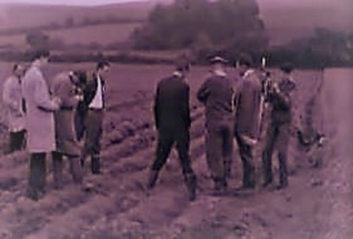 Investigators at the scene of the landing in a field