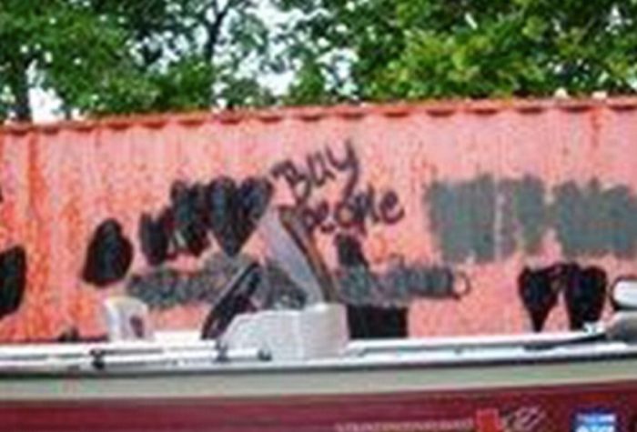 Graffiti left on the trailers at the Jamisons' home