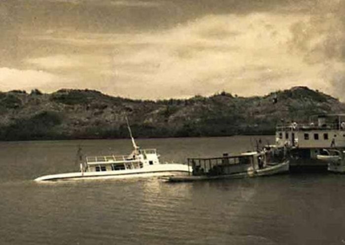 The MV Joyita floating in the water