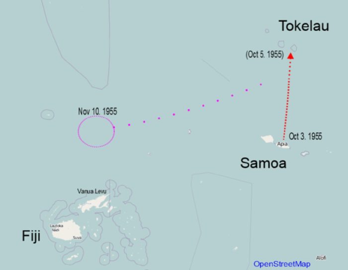 Map of the route of the MV Joyita