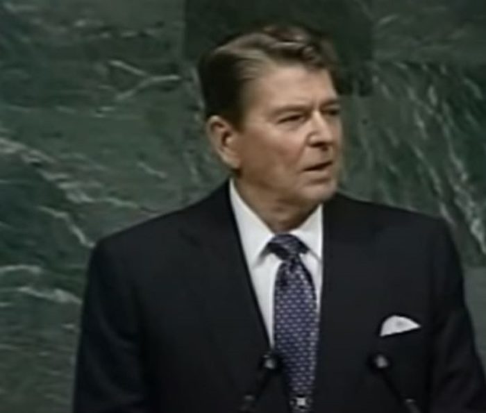 Ronald Reagan speaking publicly while President