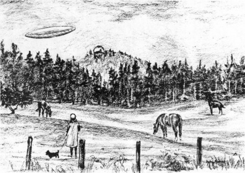 A witness sketch of the UFO incident in British Columbia