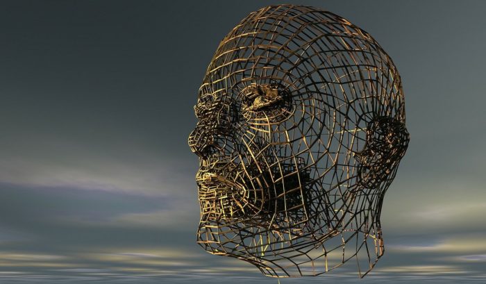 A man's face made from wire mesh