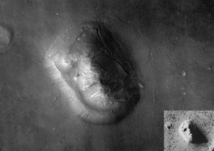 Two pictures several decades apart of the Face on Mars