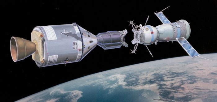 Artist's impression of the Apollo and Soyuz 19 docking