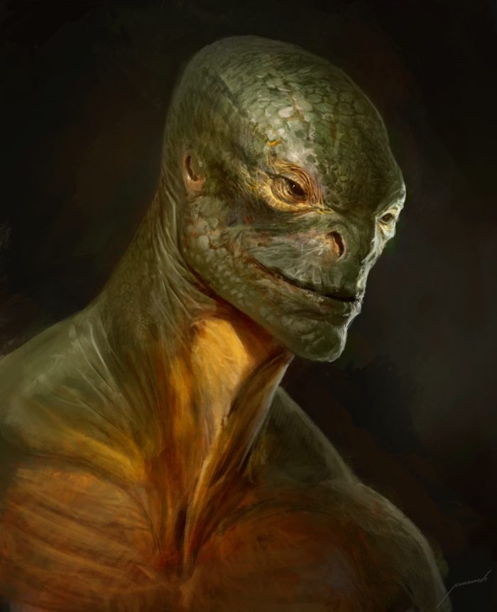 A depiction of a reptilian 