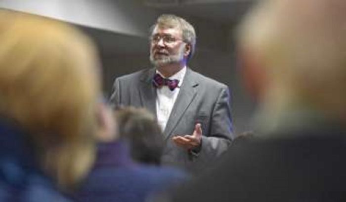 Paul Eno lecturing on the Bridgeport Poltergeist case