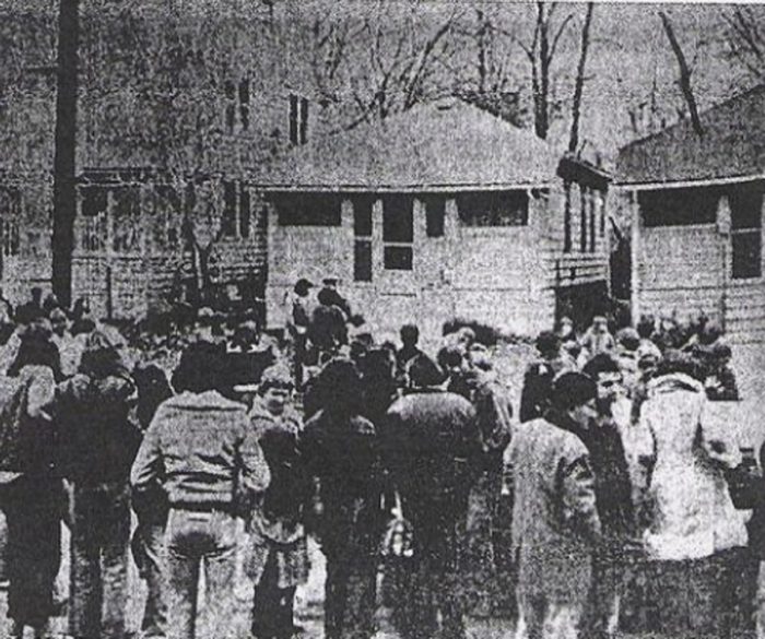 The crowds outside the Goodin home