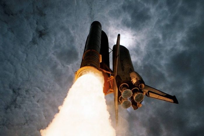 A Space Shuttle ascending into space