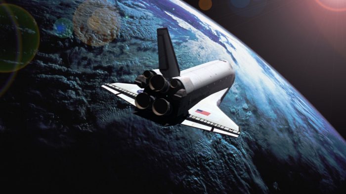 A Space Shuttle orbiting the Earth