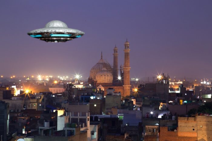 A UFO superimposed over a picture of India