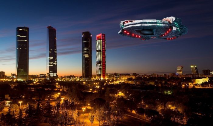 A superimposed UFO over Madrid