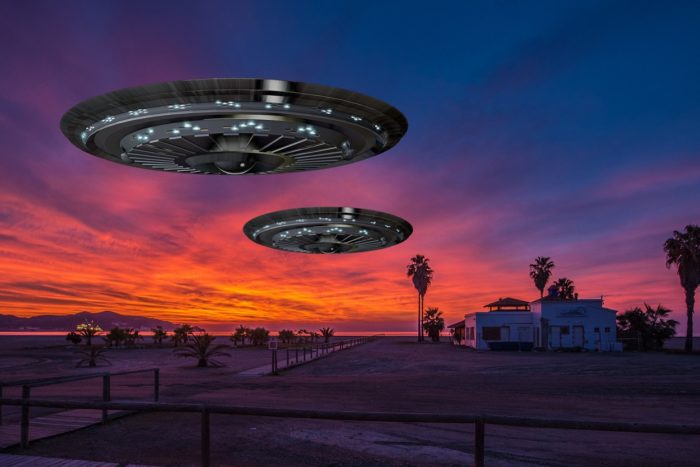 A depiction of a UFO over Spain