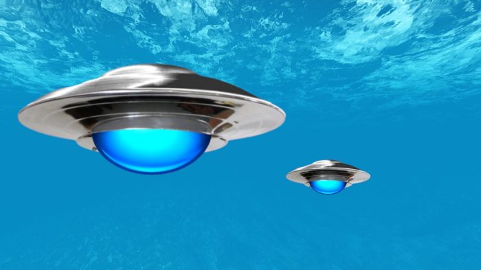 A depiction of an underwater UFO