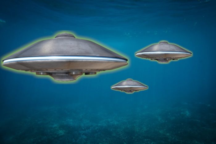 A depiction of an underwater UFO