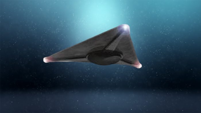 A depiction of a triangular UFO