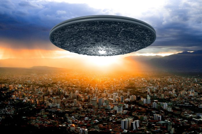 A depiction of a UFO over Bolivia