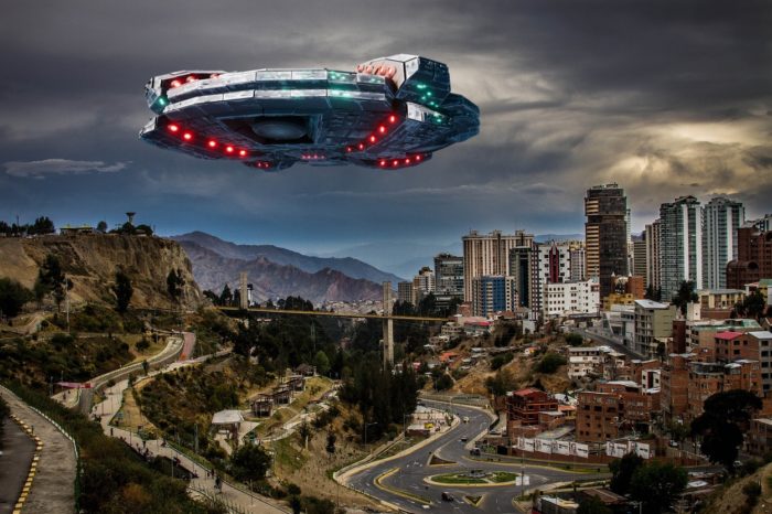 A depiction of a UFO over Bolivia