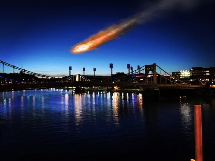 A superimposed fireball over a lake