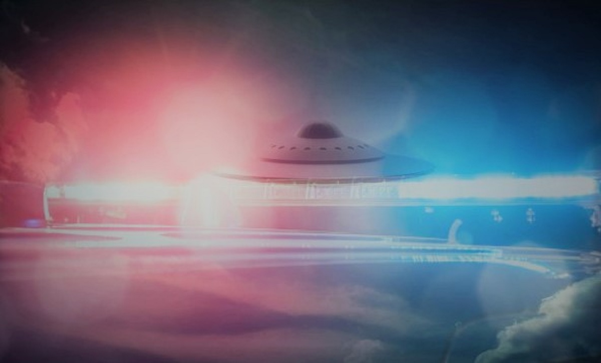 A UFO superimposed over a police car light