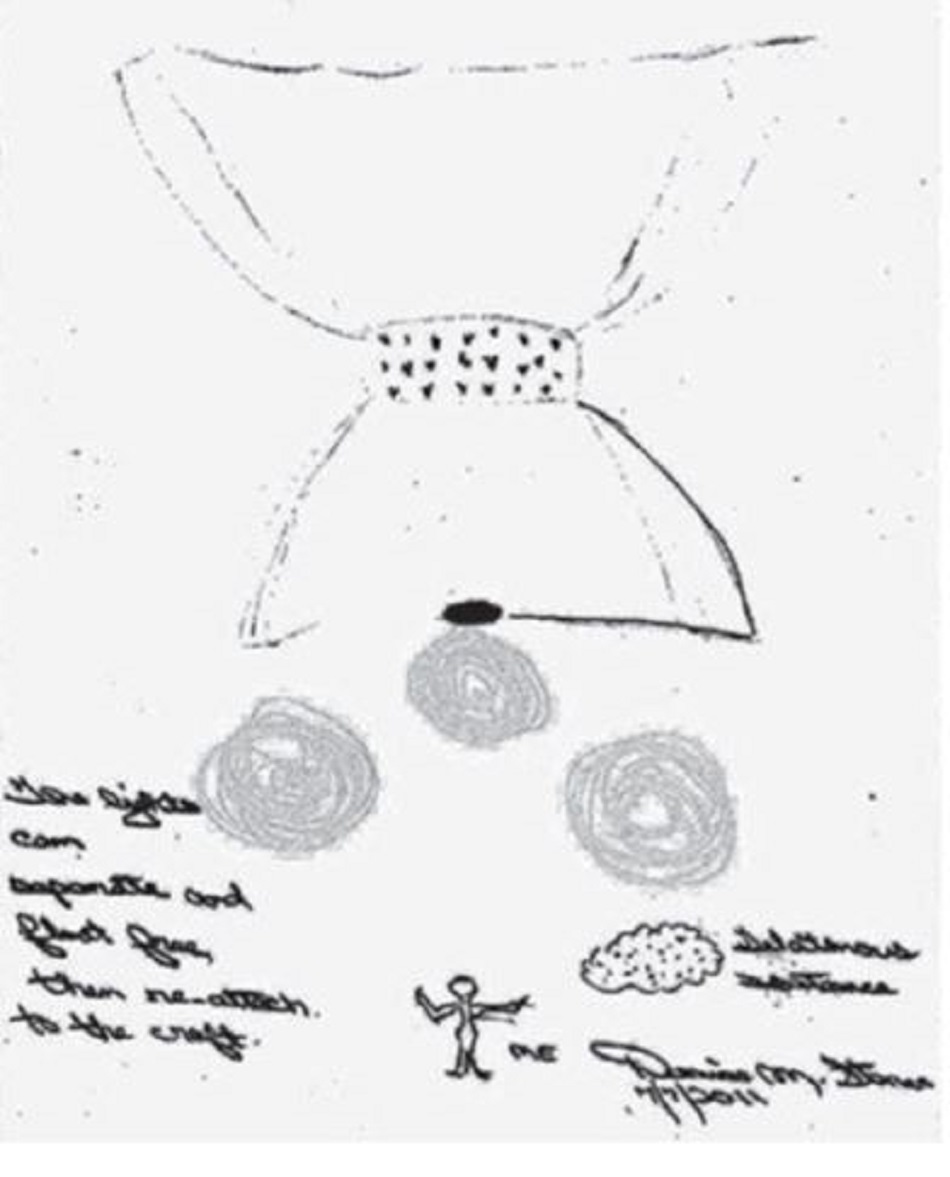 A sketch of the UFO witnessed by Denise Stoner (from The Alien Abduction Files)