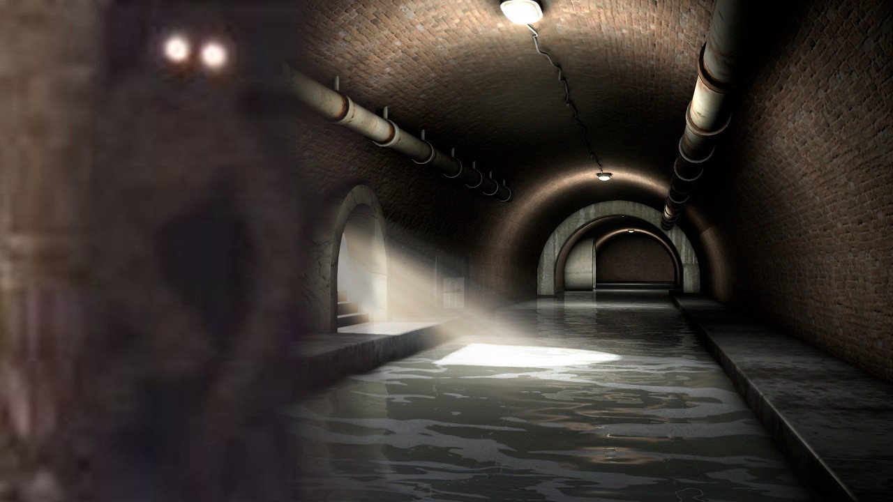 A picture of a "monster" blurred into a sewer tunnel