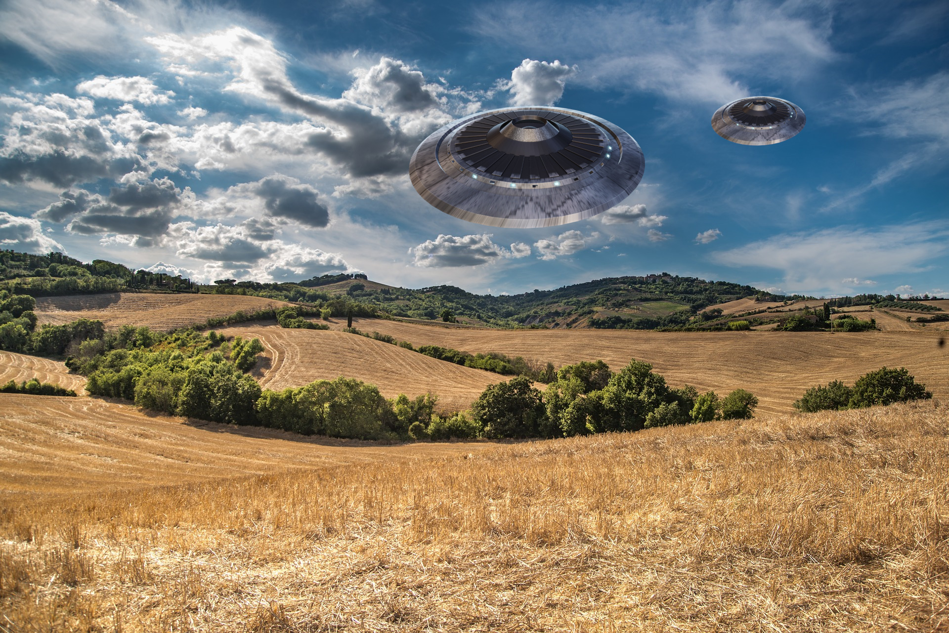 A depiction of a pair of UFOs