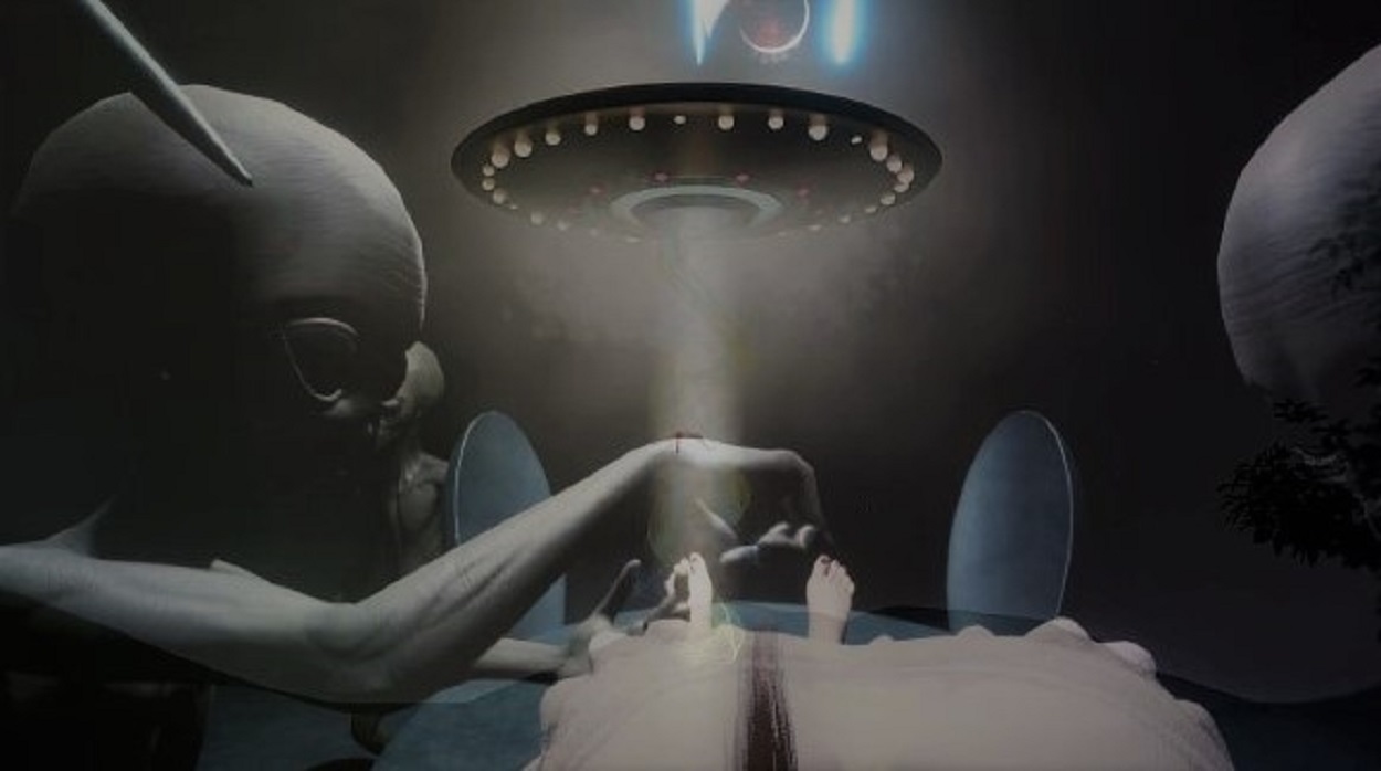 A depiction of an alien abduction