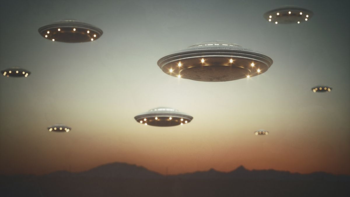 A depiction of multiple UFOs