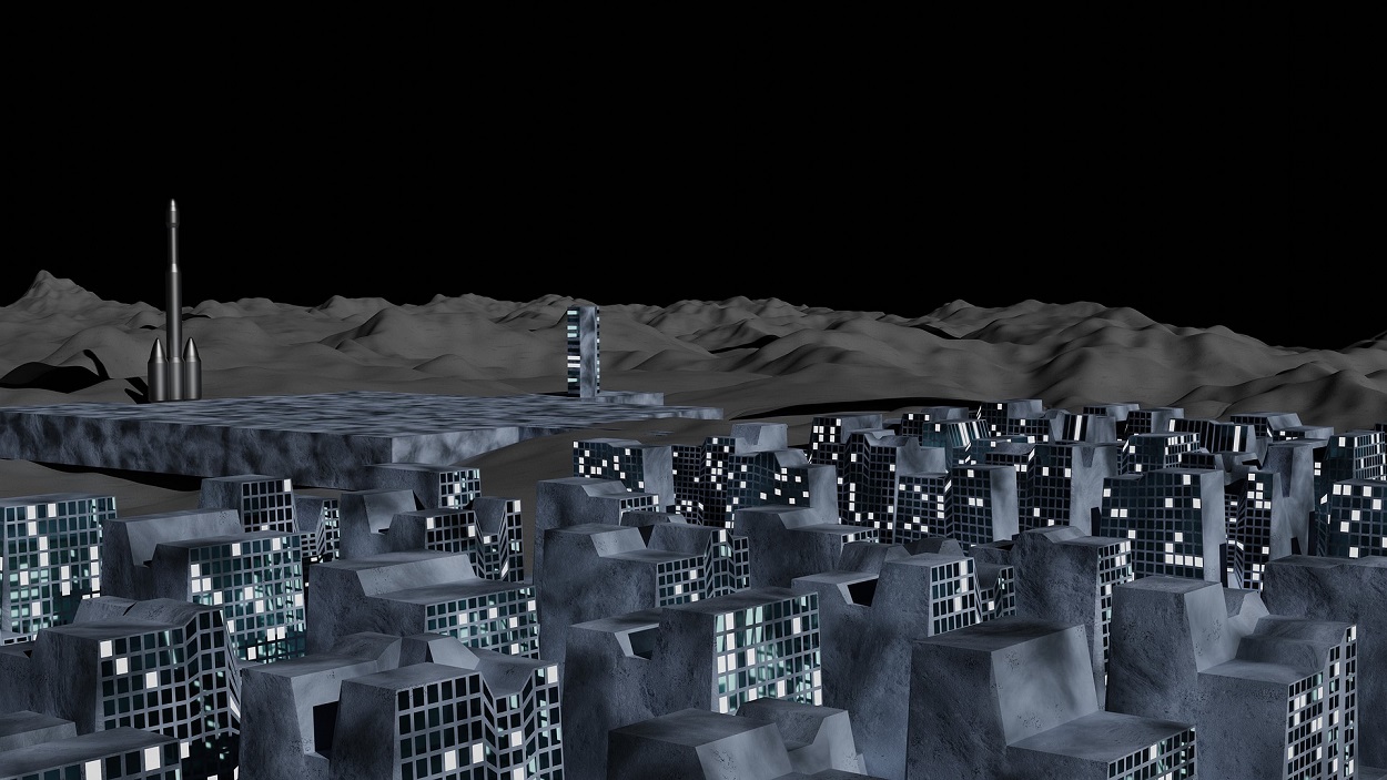 A depiction of alien bases on the moon