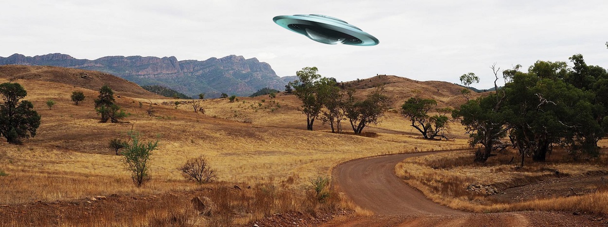 A depiction of a UFO in the outback