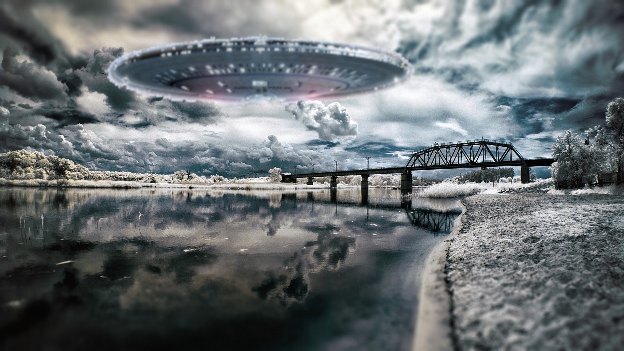 A depiction of a UFO over Ukraine