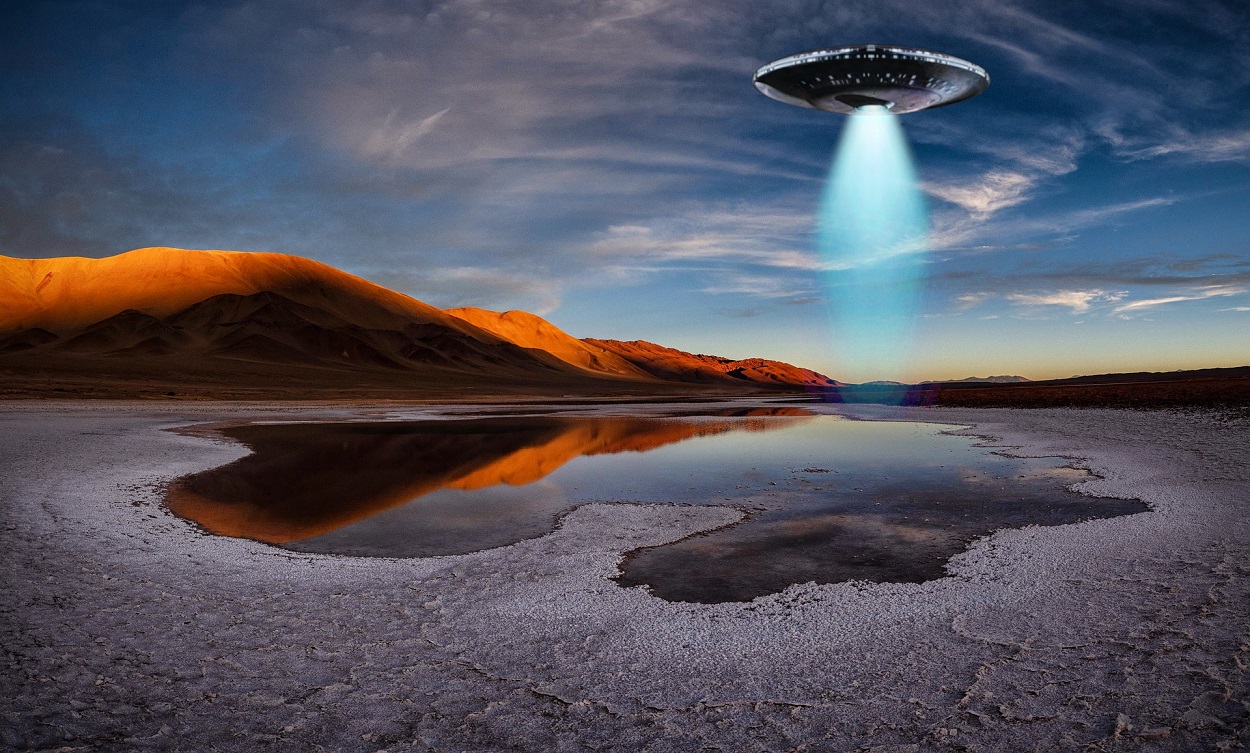 Superimposed UFO over the desert