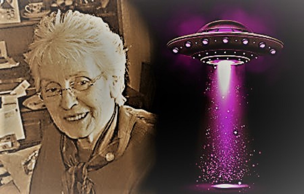 Picture of Elsie Oakensen with a UFO blended next to it
