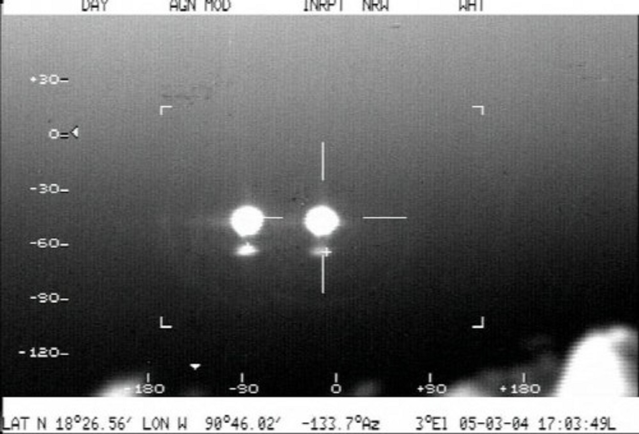 Infrared camera image of two UFOs