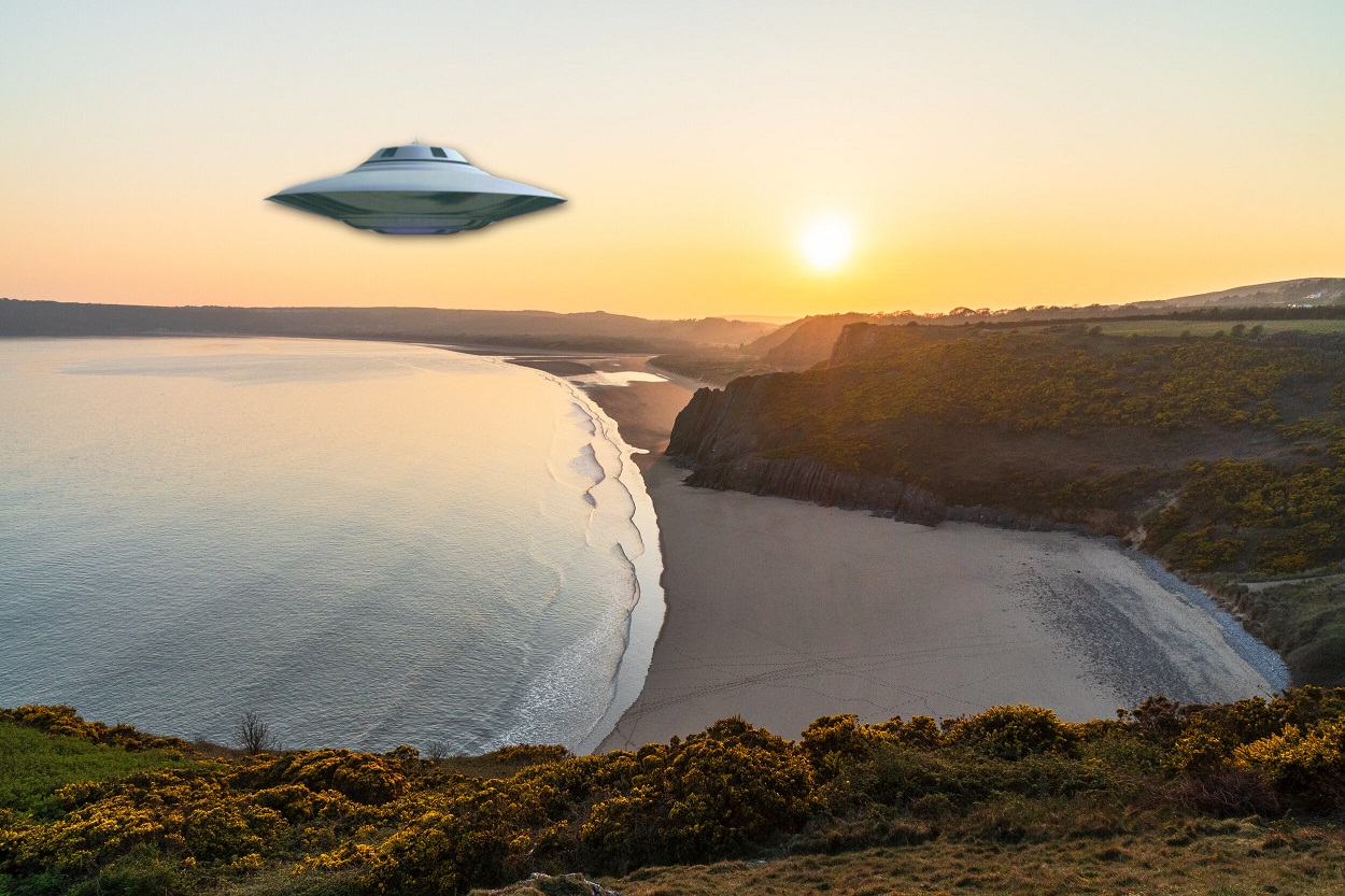 A superimposed UFO off the Devon coast