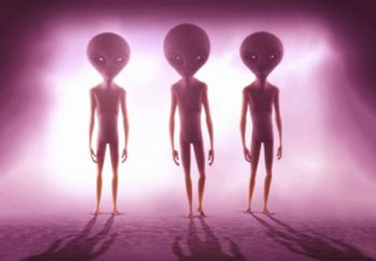 A depiction of three aliens