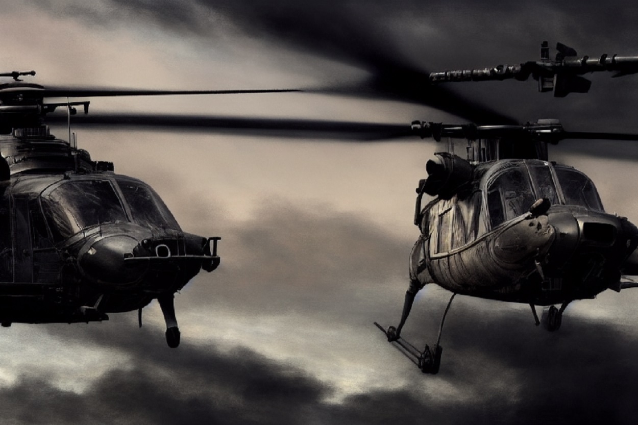A depiction of black helicopters 